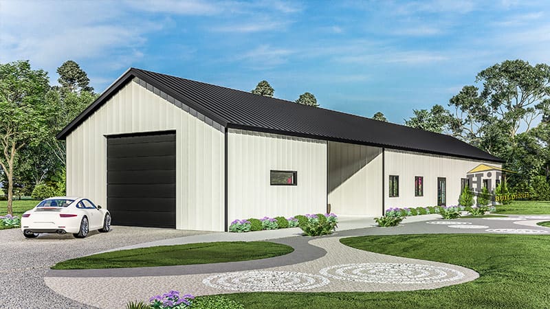 Modern shouse design with steel frame and outdoor living area