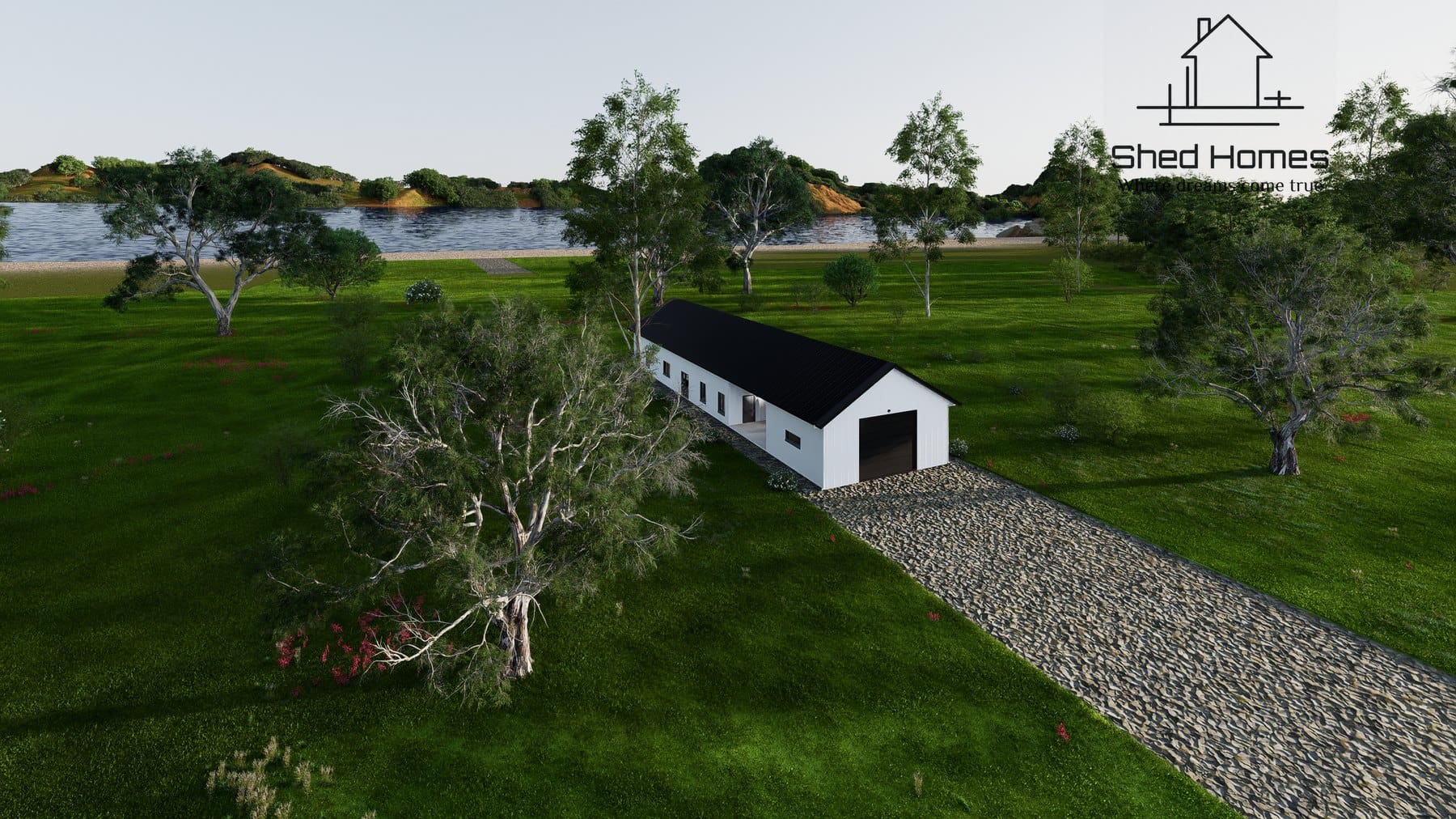 The Bangaree sited on acreage, showing the full 37.2m length
